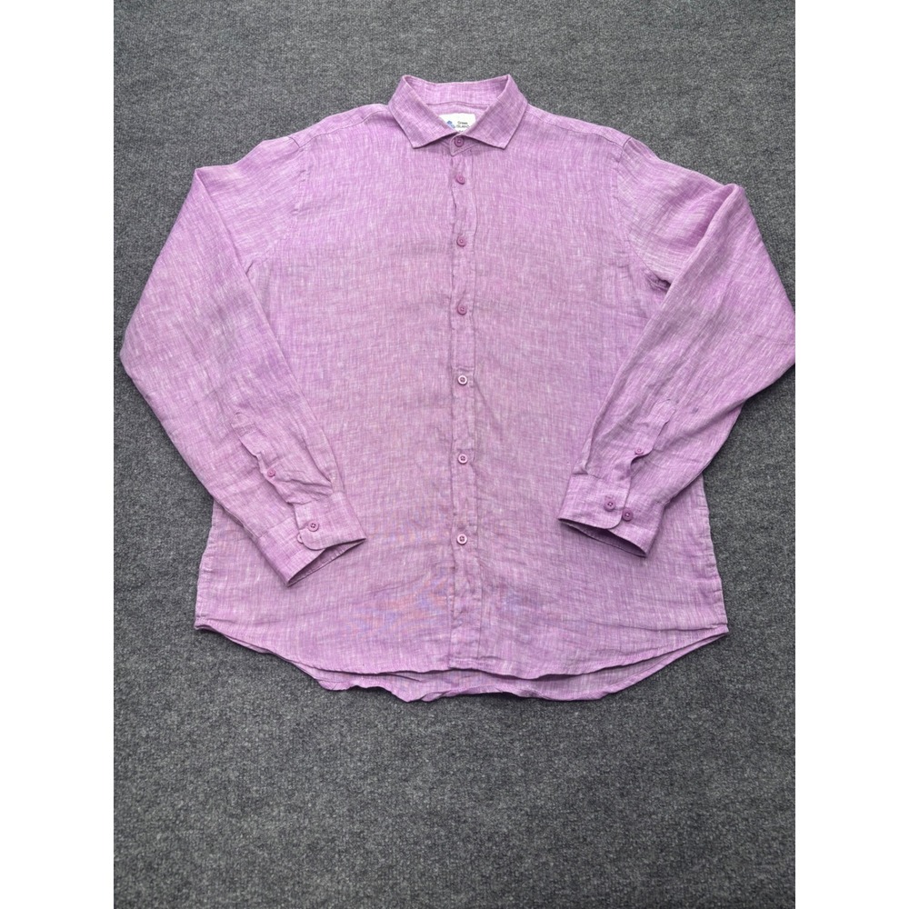 Greek Island Breeze Mens Purple 100% Pure Linen Long Sleeve Button Up Shirt L